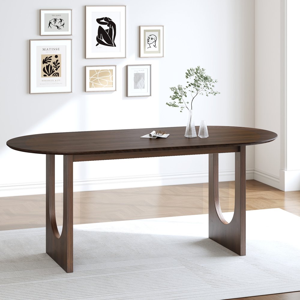 Walnut Solid Wood Geo Double Pedestal Base Oval Dining Table - 79-inch