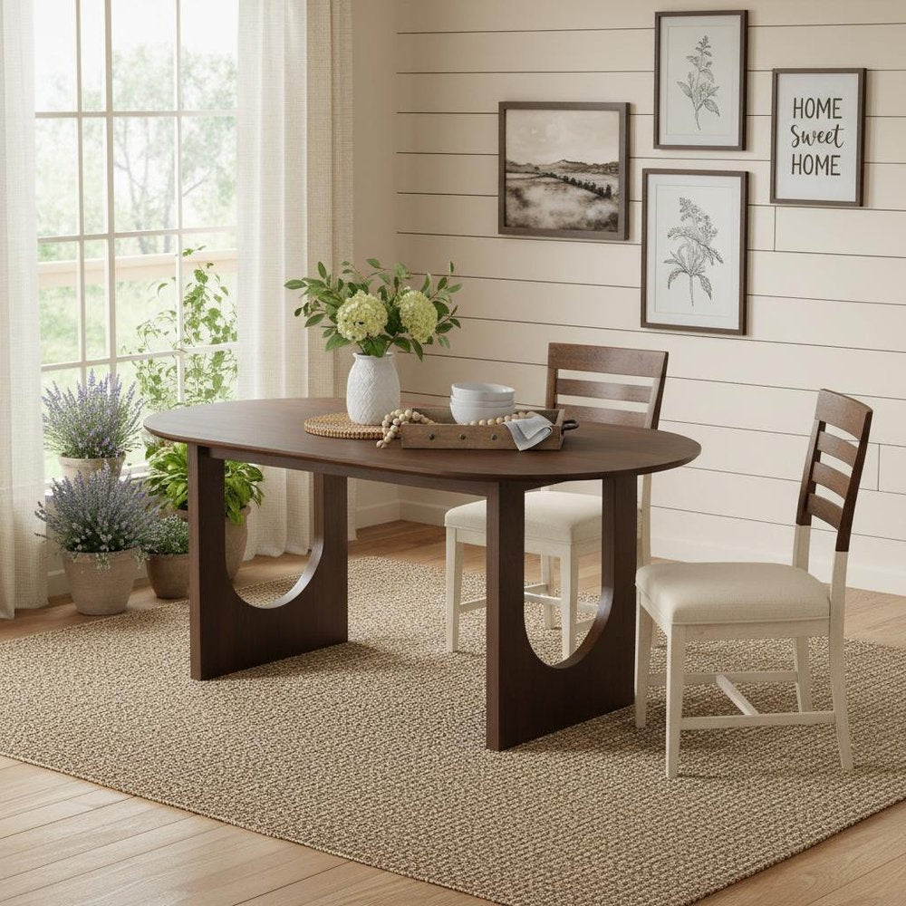 Walnut Solid Wood Geo Double Pedestal Base Oval Dining Table - 79-inch