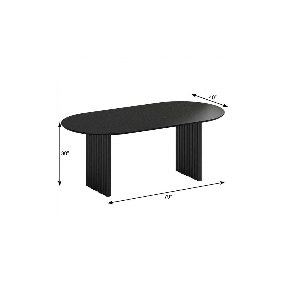Black Solid Wood Double Pedestal Base Oval Dining Table - 79-inch