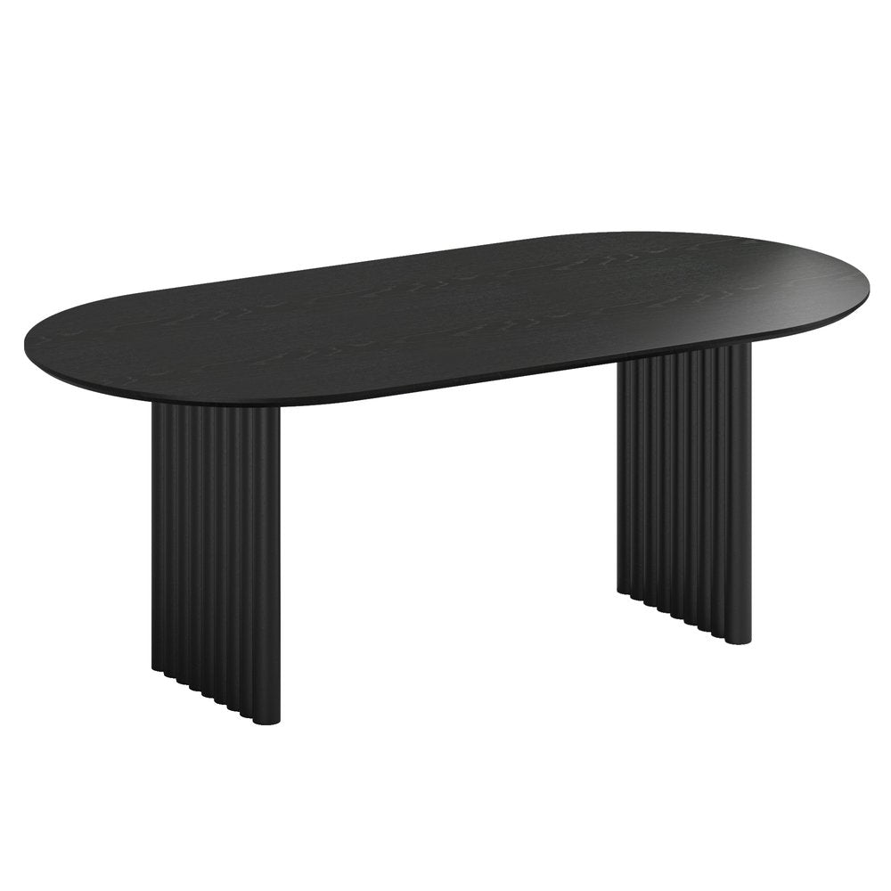 Black Solid Wood Double Pedestal Base Oval Dining Table - 79-inch