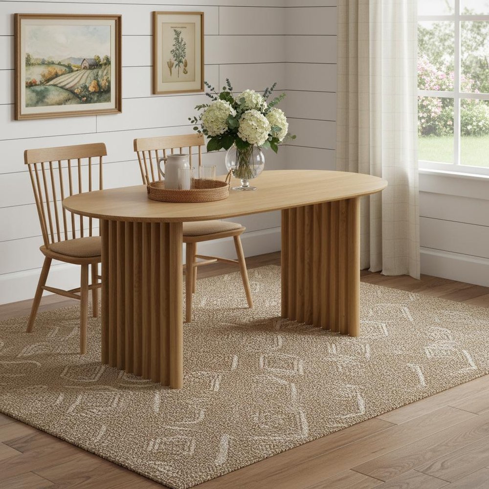Natural Solid Wood Double Pedestal Base Oval Dining Table - 79-inch