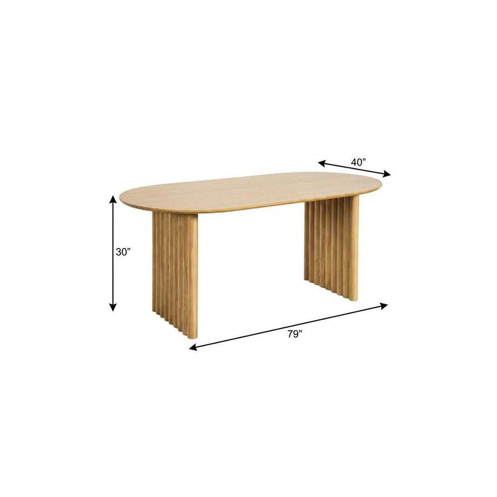 Natural Solid Wood Double Pedestal Base Oval Dining Table - 79-inch