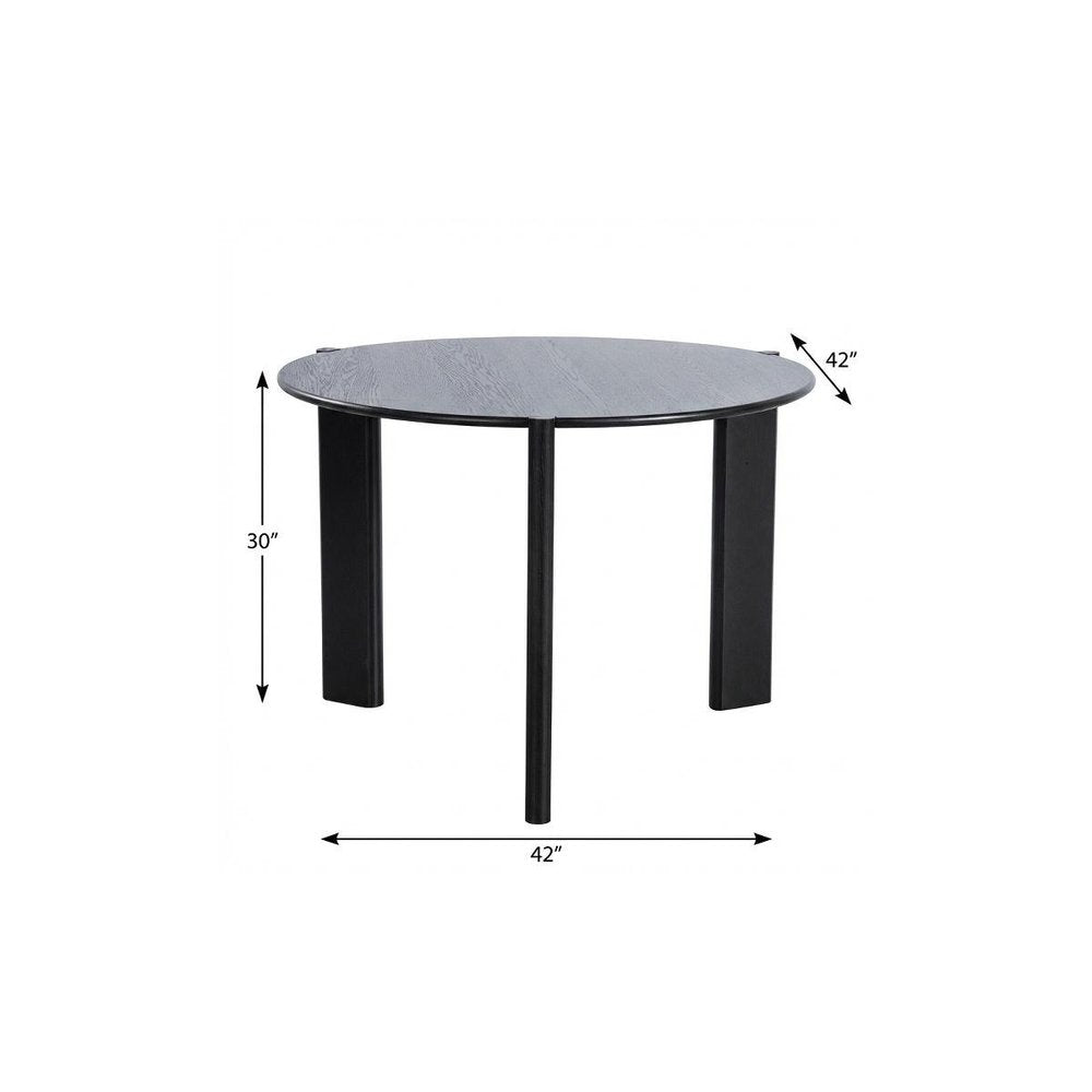 Black Solid Wood Three Leg Base Round Top Dining Table - 42-inch