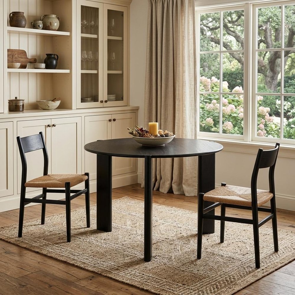 Black Solid Wood Three Leg Base Round Top Dining Table - 42-inch