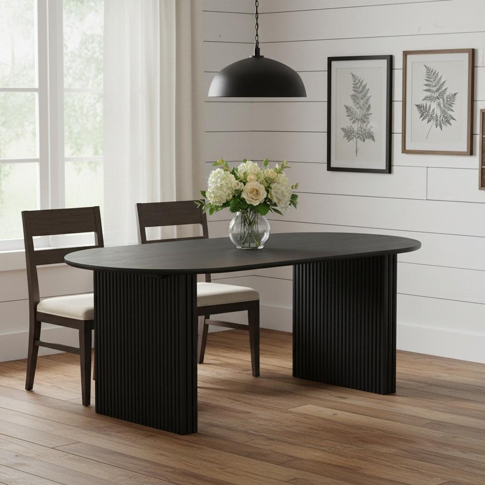 Black Solid Wood Double Pedestal Base Oval Dining Table - 67-inch