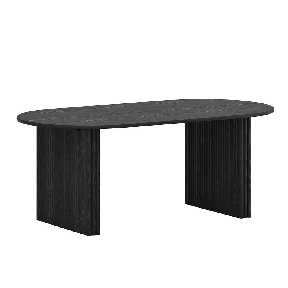 Black Solid Wood Double Pedestal Base Oval Dining Table - 67-inch