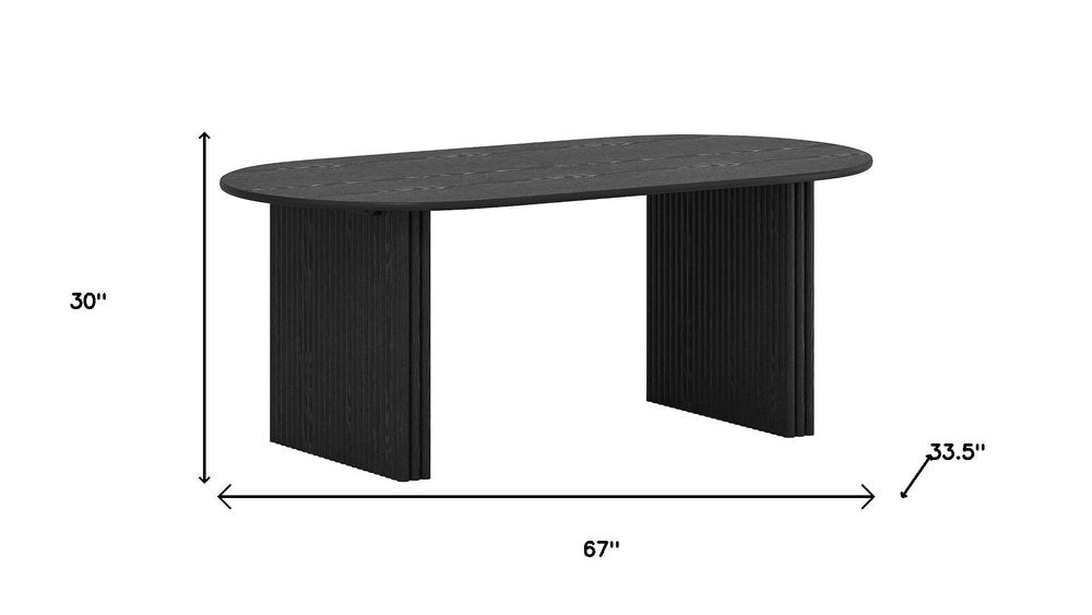 Black Solid Wood Double Pedestal Base Oval Dining Table - 67-inch