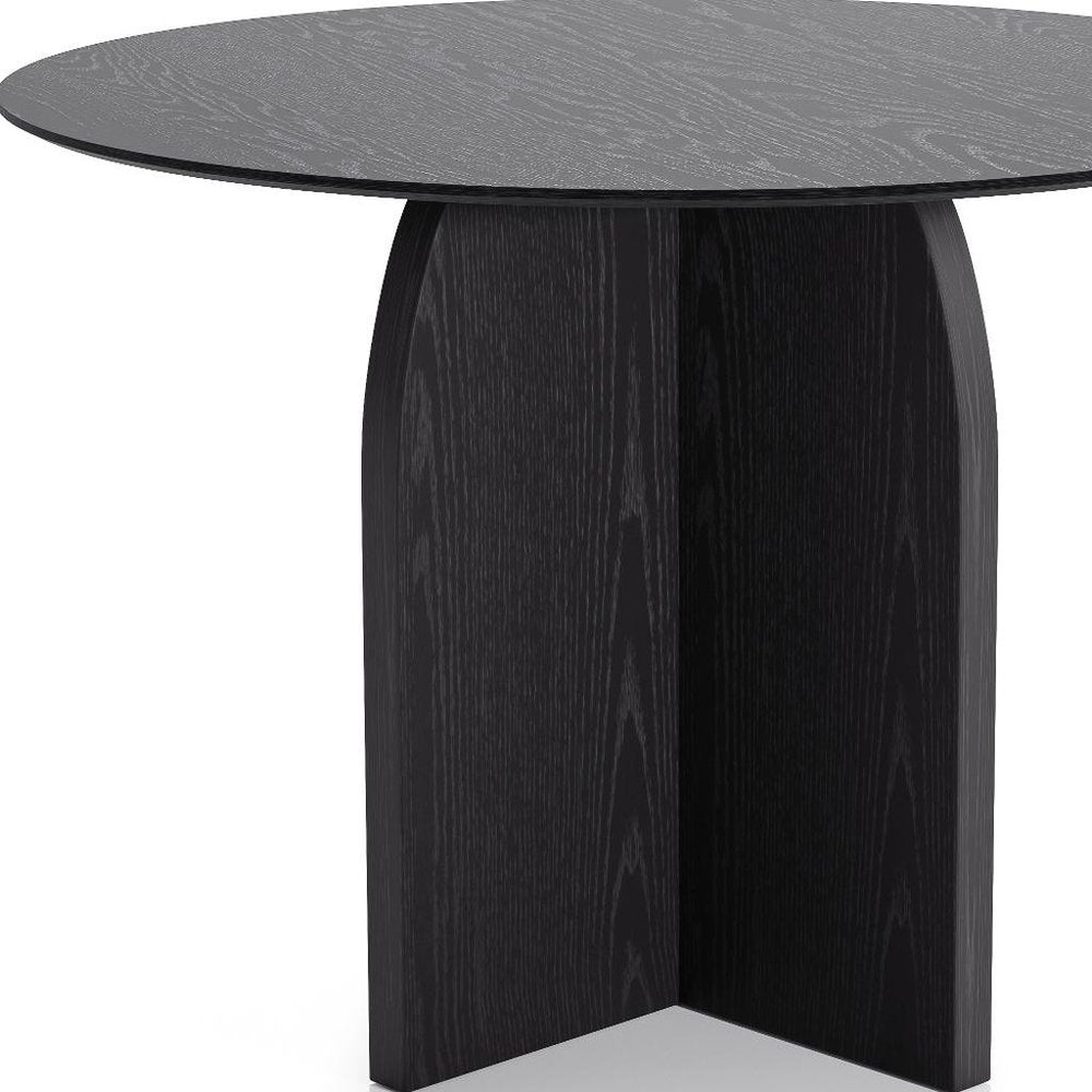 Black Solid Wood Pedestal Base Round Top Dining Table - 42-inch