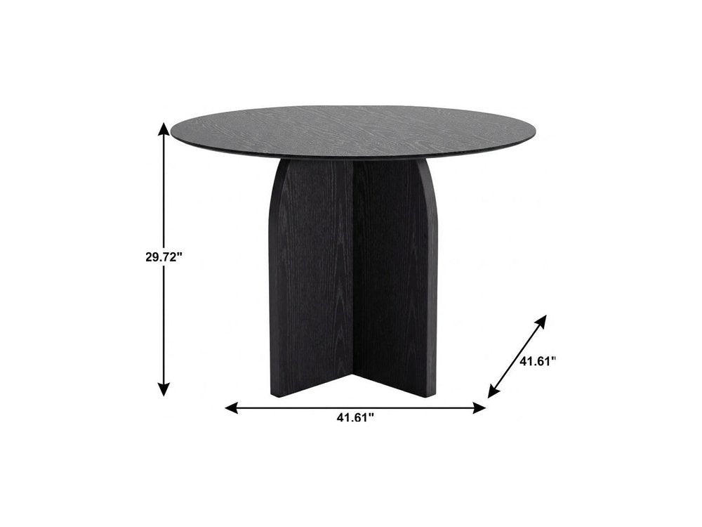 Black Solid Wood Pedestal Base Round Top Dining Table - 42-inch