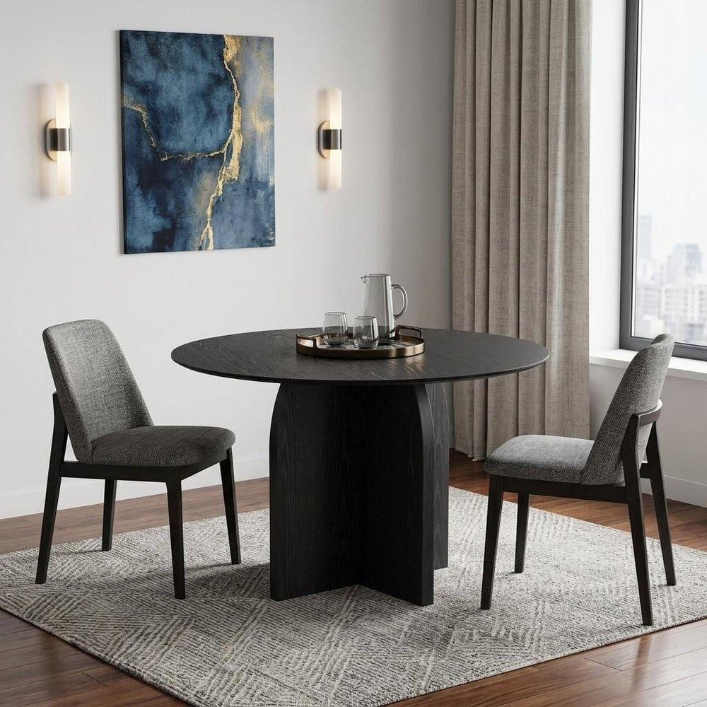 Black Solid Wood Pedestal Base Round Top Dining Table - 42-inch