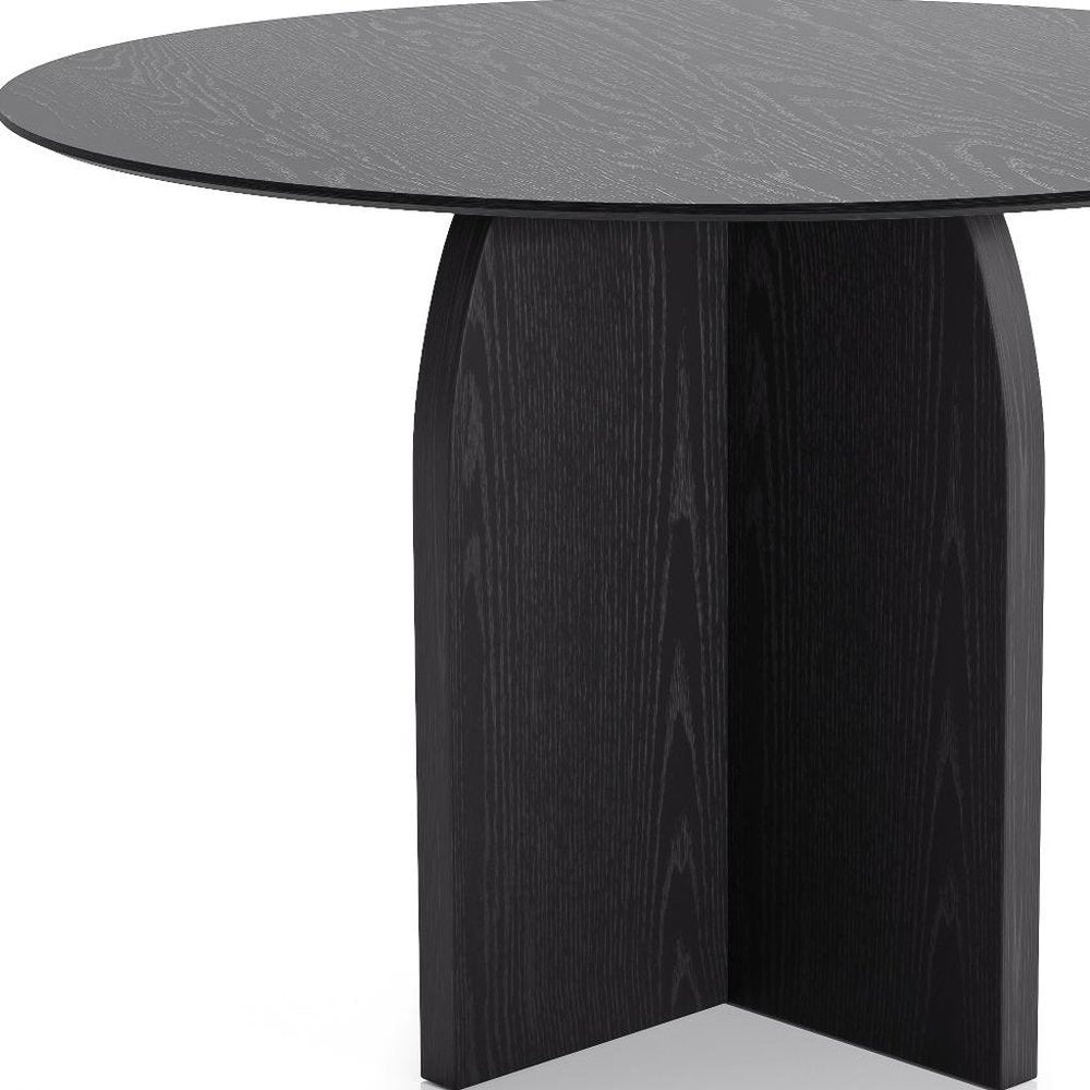 Black Solid Wood Pedestal Base Round Top Dining Table - 45-inch