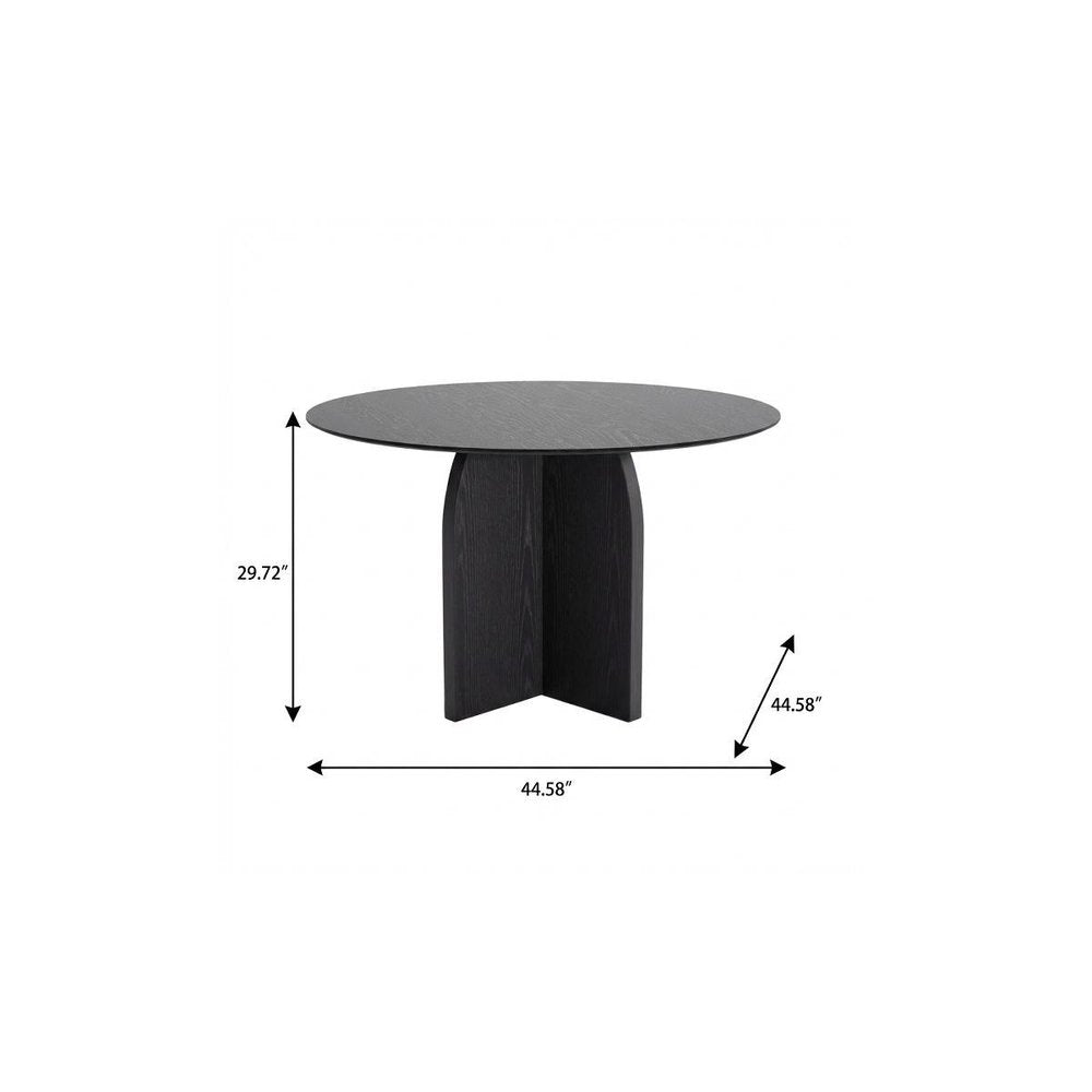 Black Solid Wood Pedestal Base Round Top Dining Table - 45-inch