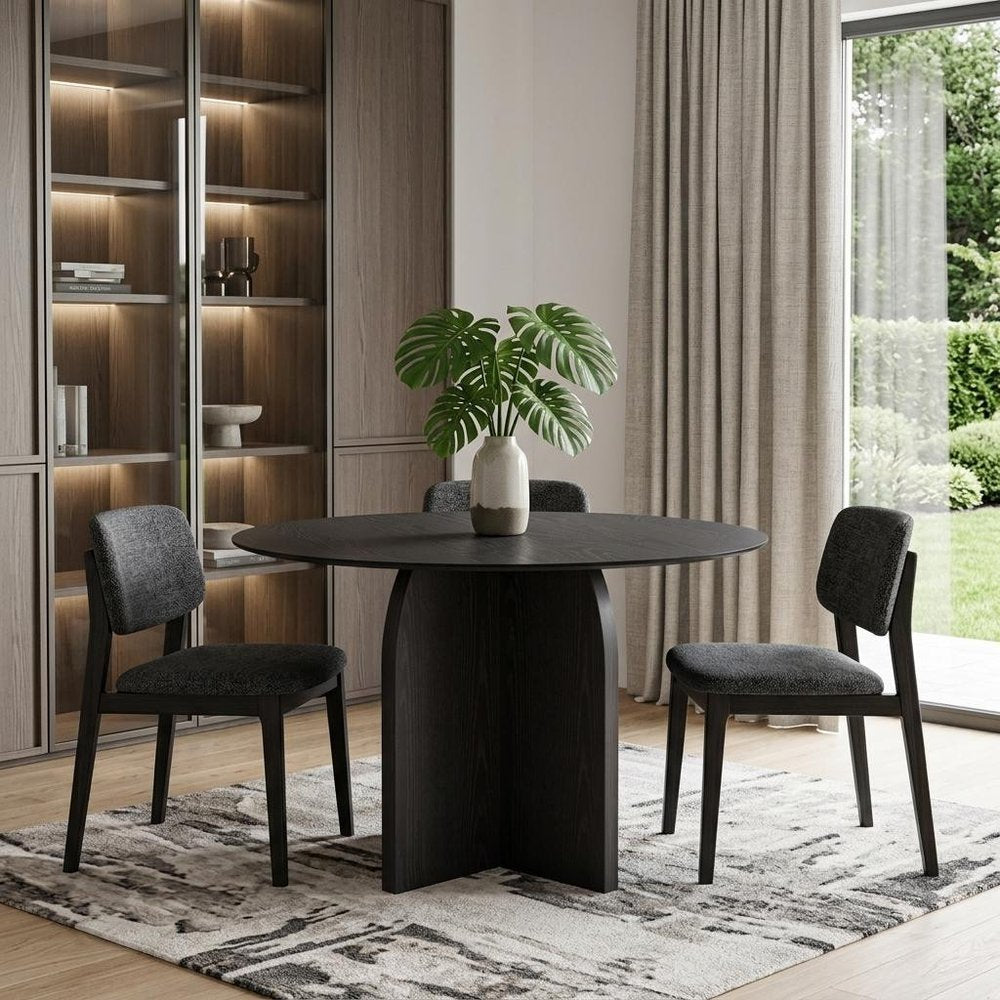 Black Solid Wood Pedestal Base Round Top Dining Table - 45-inch
