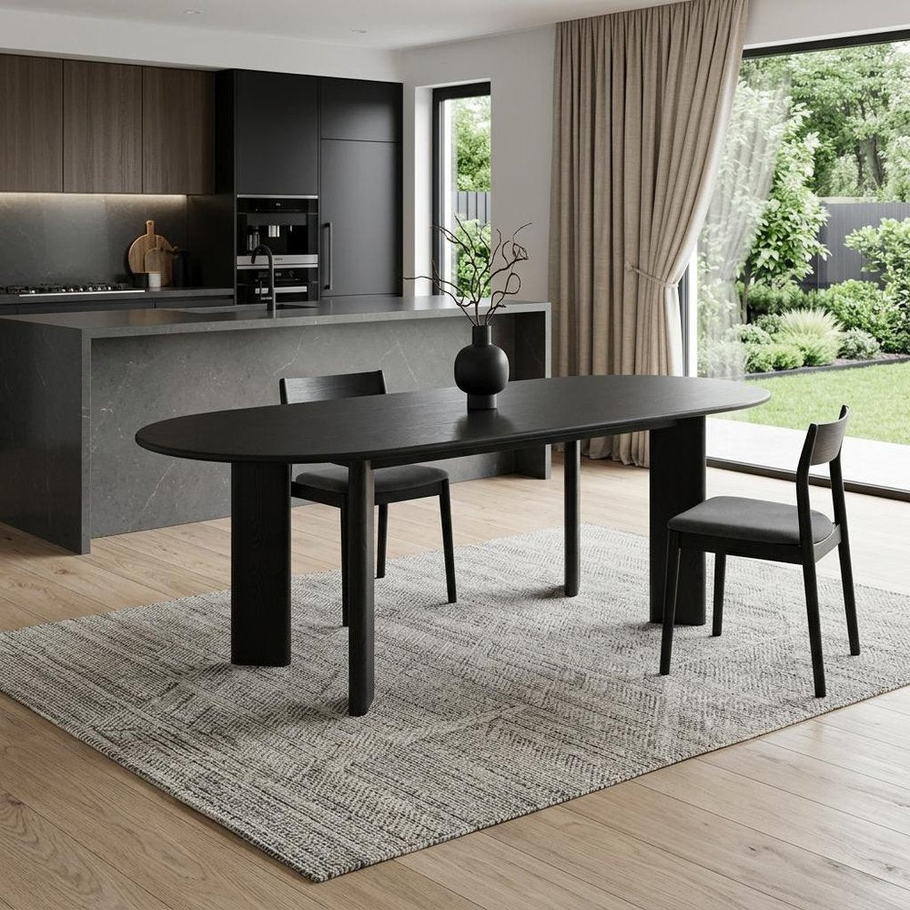 Black Solid Wood Oval Dining Table - 78-inch