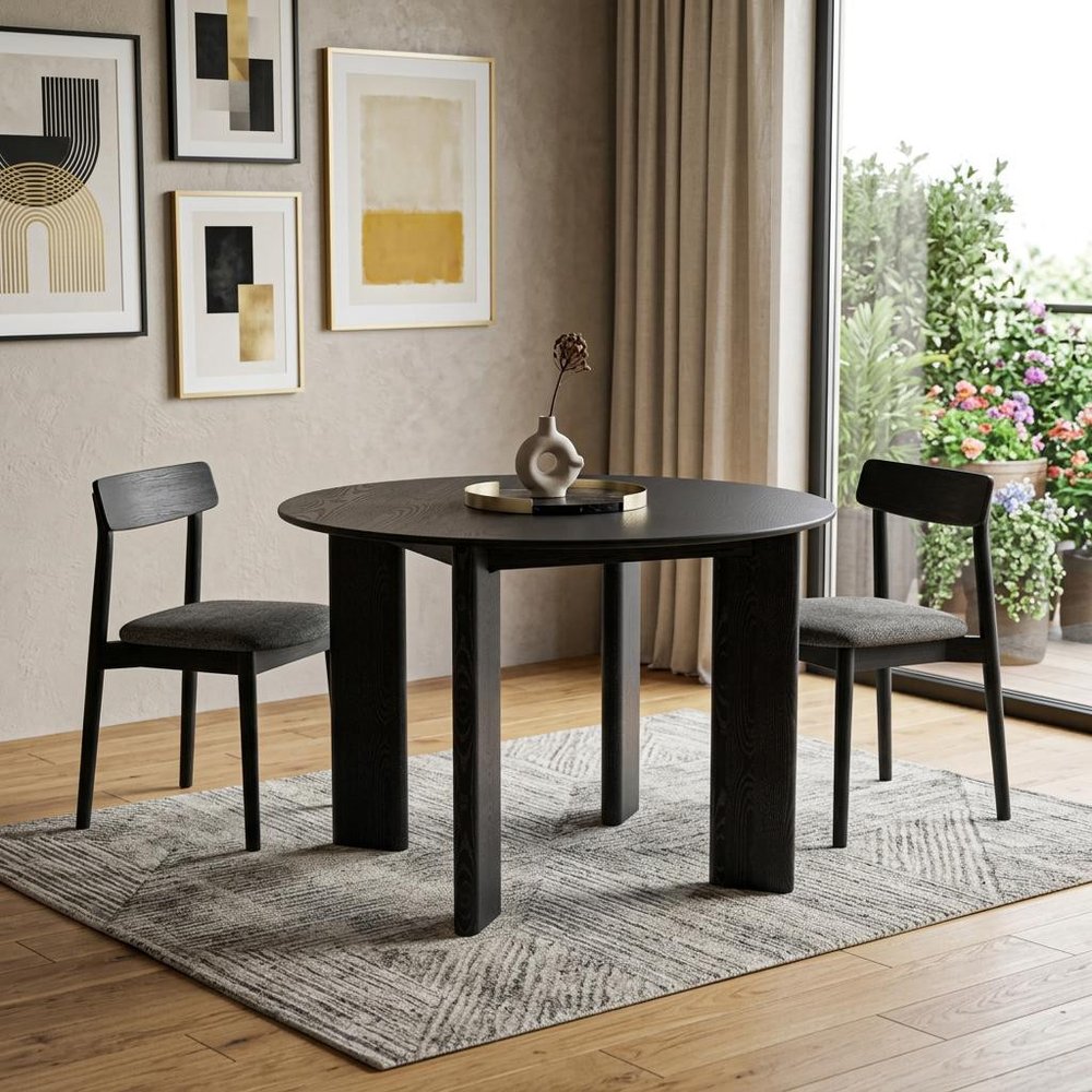 Black Solid Wood Round Top Dining Table - 42-inch