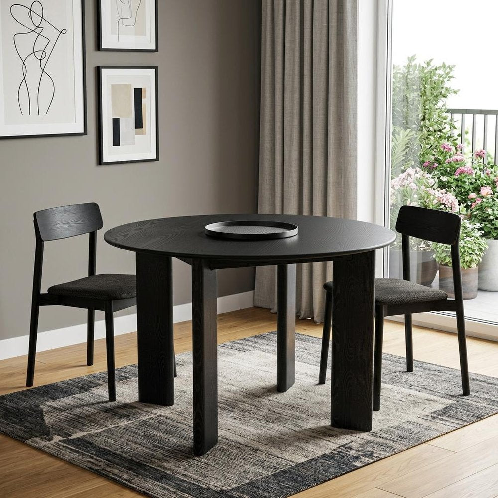 Black Solid Wood Round Top Dining Table - 45-inch