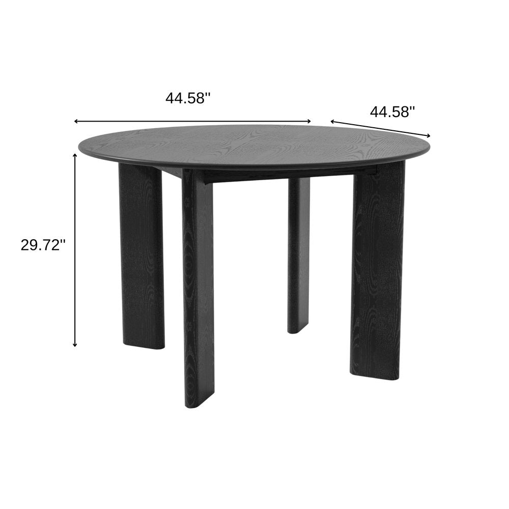 Black Solid Wood Round Top Dining Table - 45-inch