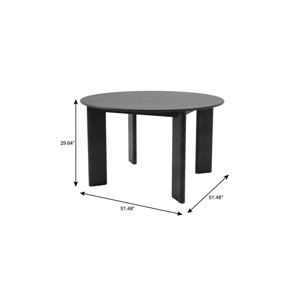 Black Solid Wood Round Top Dining Table - 51-inch