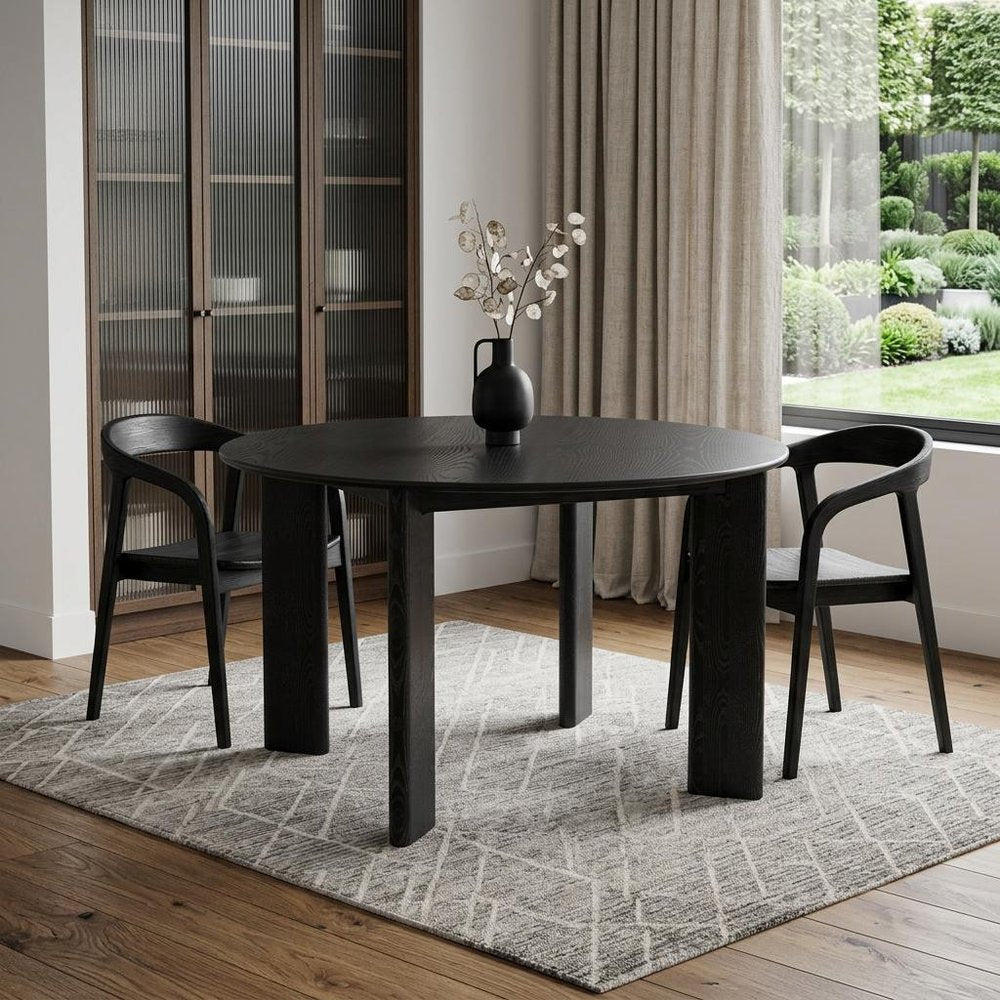 Black Solid Wood Round Top Dining Table - 51-inch