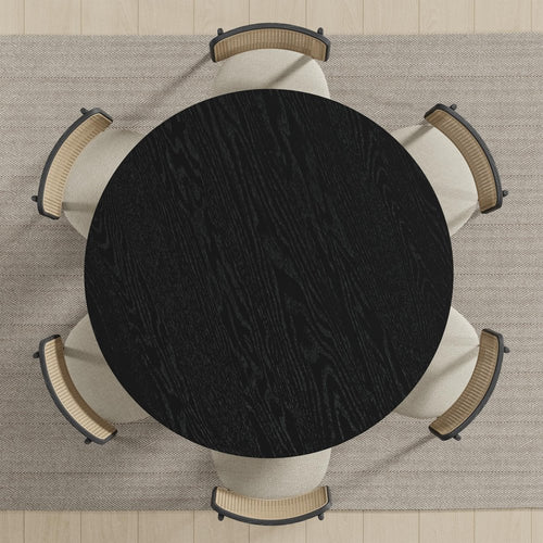 Black Solid Wood Round Top Dining Table - 51-inch