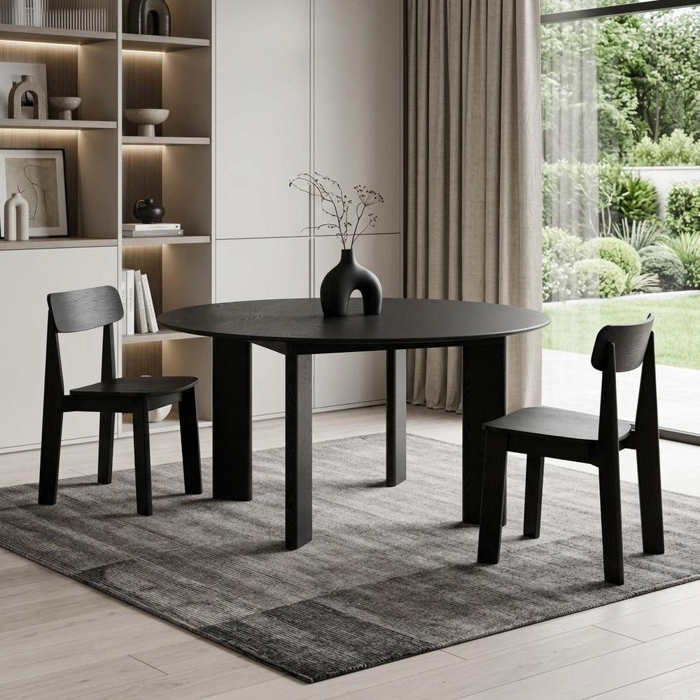 Black Solid Wood Round Top Dining Table - 58-inch