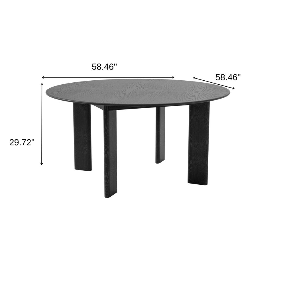 Black Solid Wood Round Top Dining Table - 58-inch