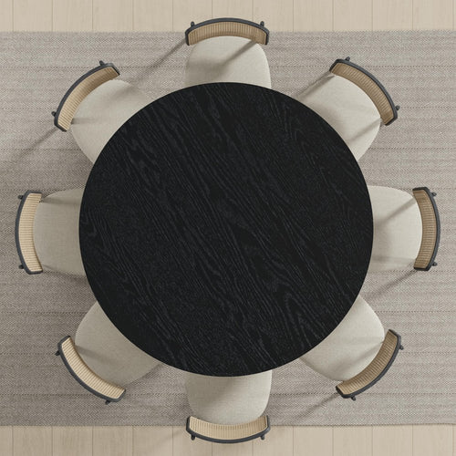 Black Solid Wood Round Top Dining Table - 58-inch