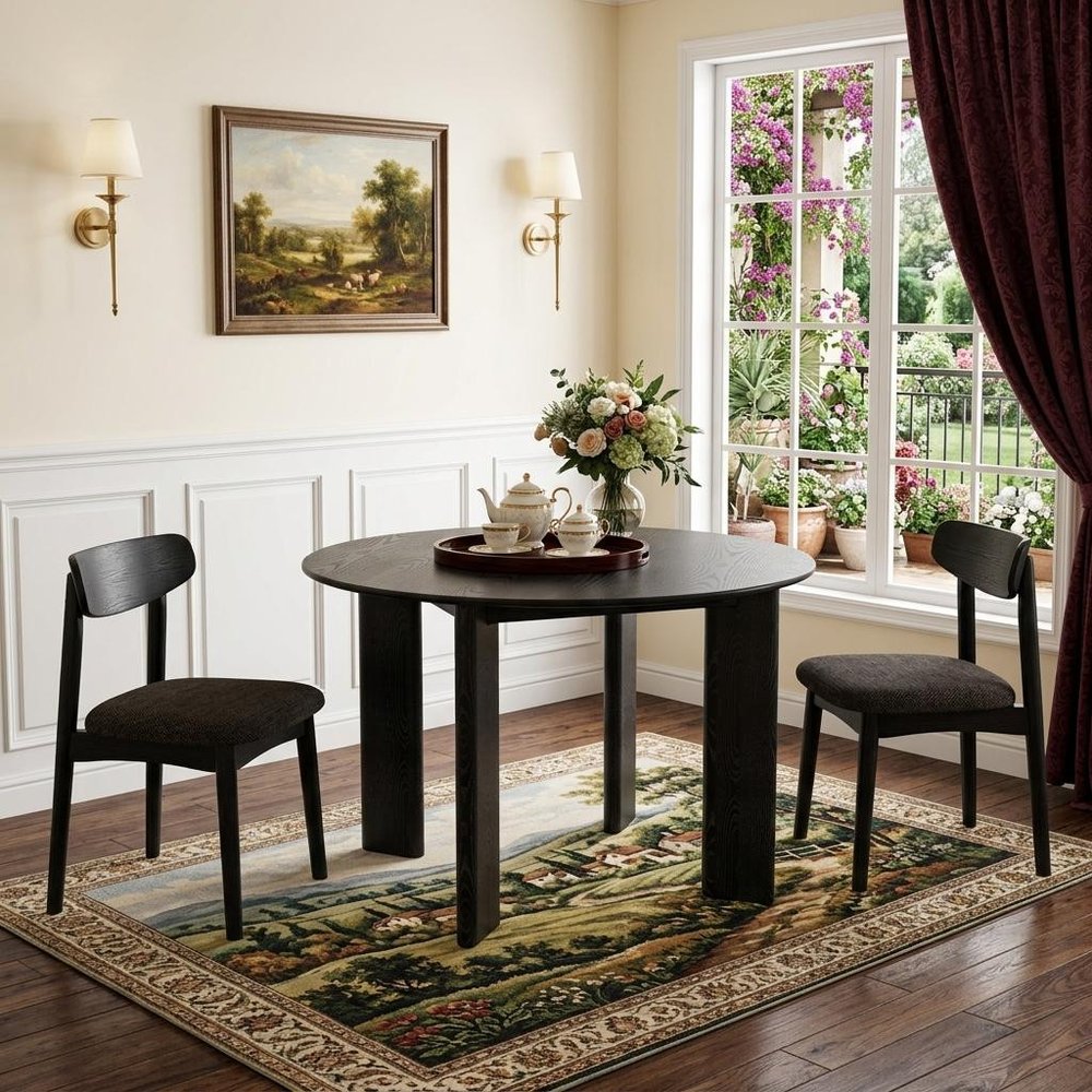 Black Solid Wood Round Top Dining Table - 45-inch