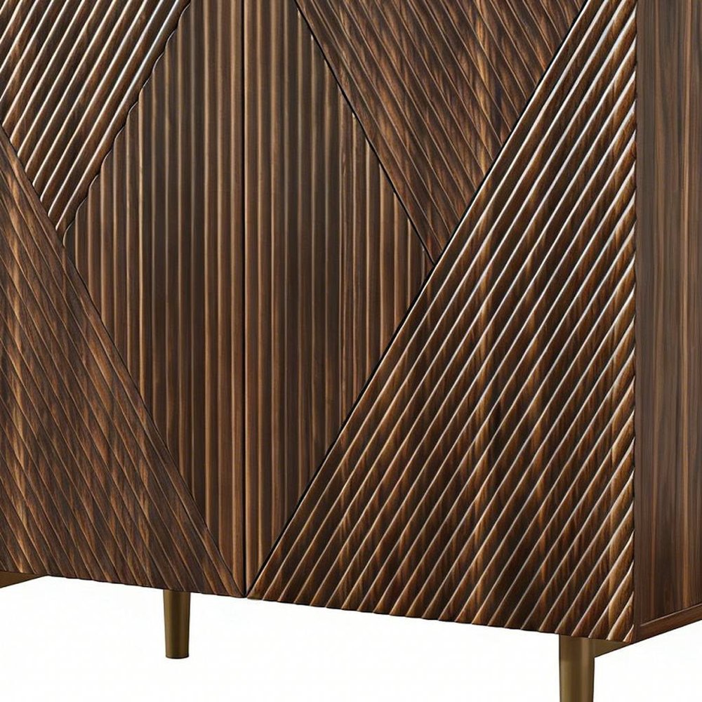 Brown Wood Carved Geometric Sideboard with Two Doors - 32-inch