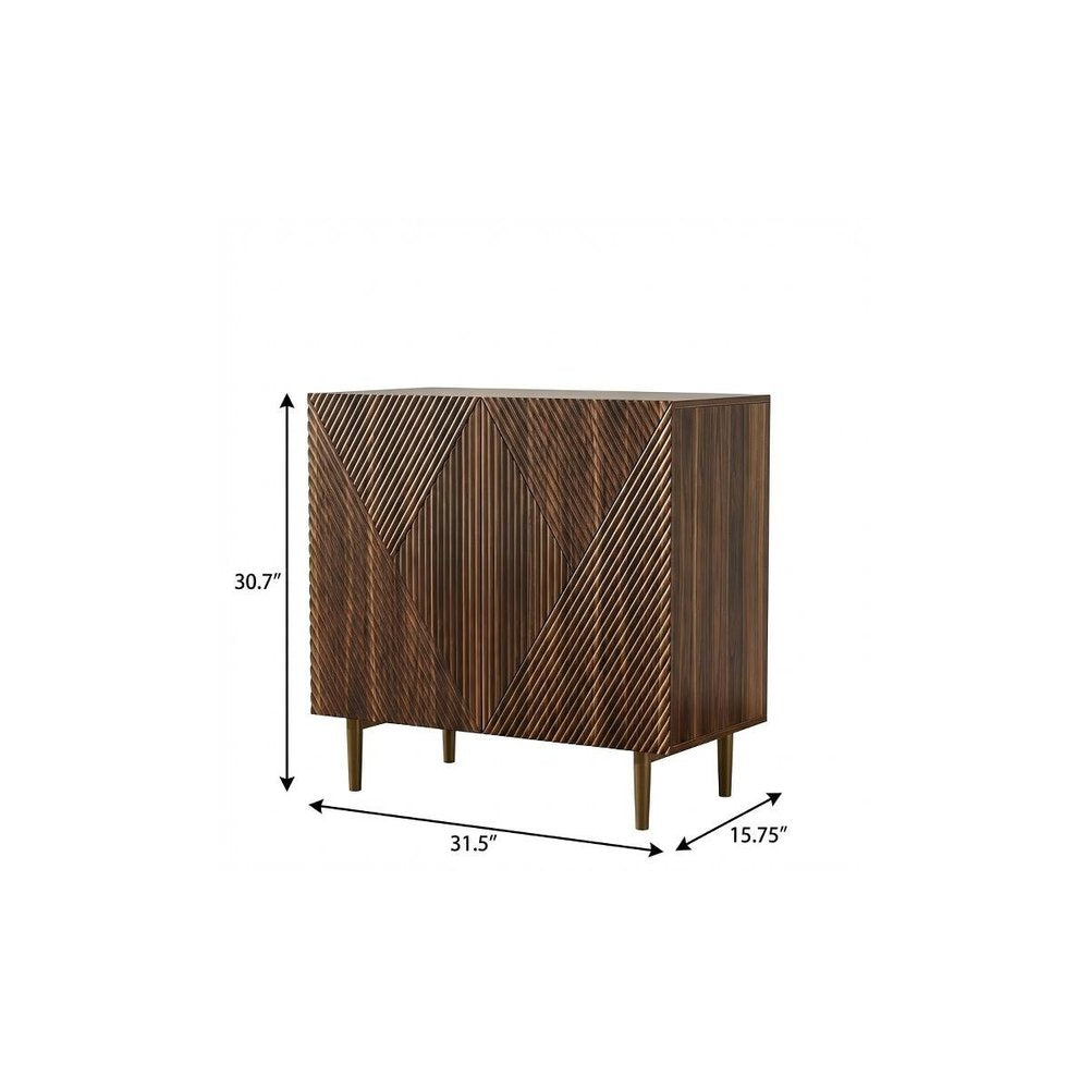 Brown Wood Carved Geometric Sideboard with Two Doors - 32-inch