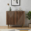 Brown Wood Carved Geometric Sideboard with Two Doors - 32-inch
