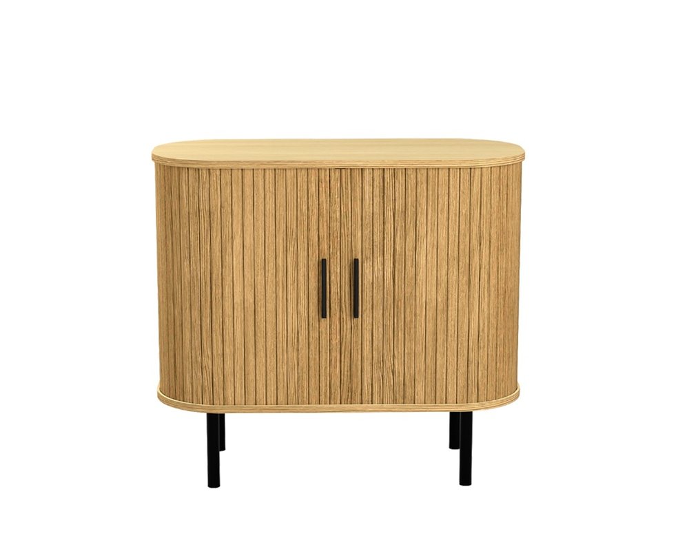 Natural Wood Ribbed Texture Sideboard with Two Sliding Doors - 35-inch