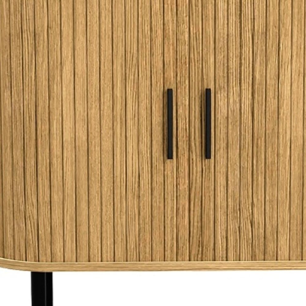 Natural Wood Ribbed Texture Sideboard with Two Sliding Doors - 35-inch
