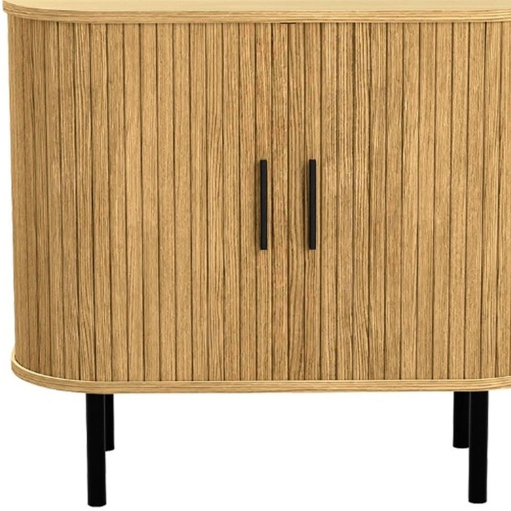 Natural Wood Ribbed Texture Sideboard with Two Sliding Doors - 35-inch