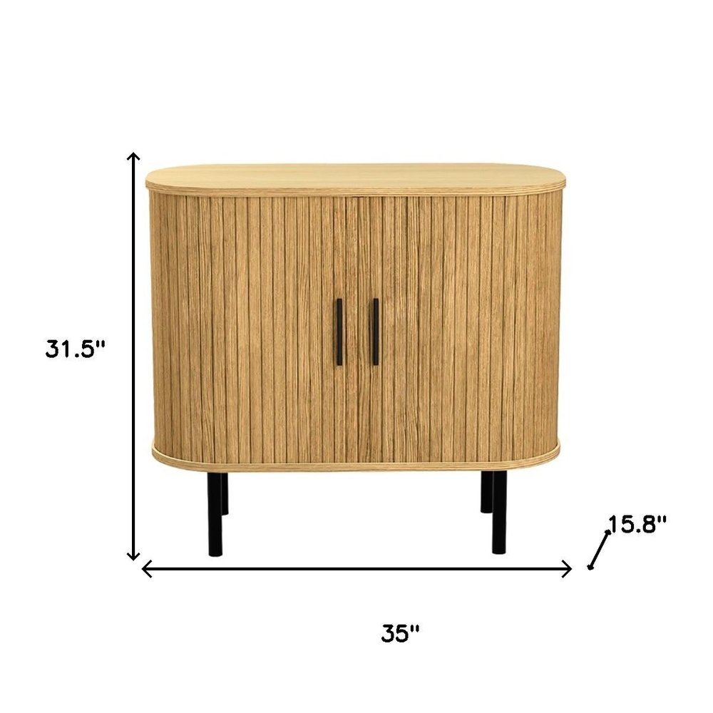 Natural Wood Ribbed Texture Sideboard with Two Sliding Doors - 35-inch