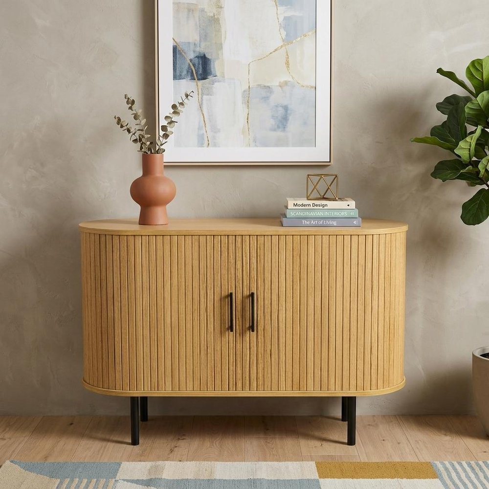 Natural Wood Sideboard with Two Sliding Doors - 47-inch