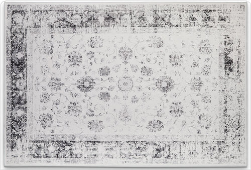3' X 5' Ivory and Charcoal Oriental Distressed Washable Area Rug
