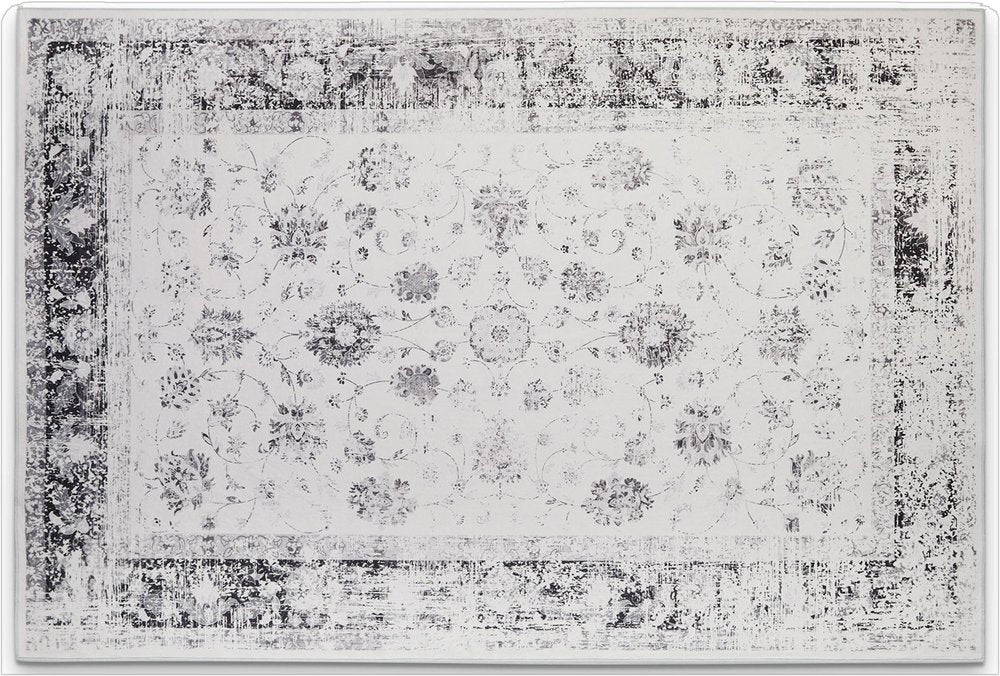 3' X 5' Ivory and Charcoal Oriental Distressed Washable Area Rug