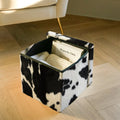 Black and White Faux Fur Cow Print Storage Ottoman - 12-inch