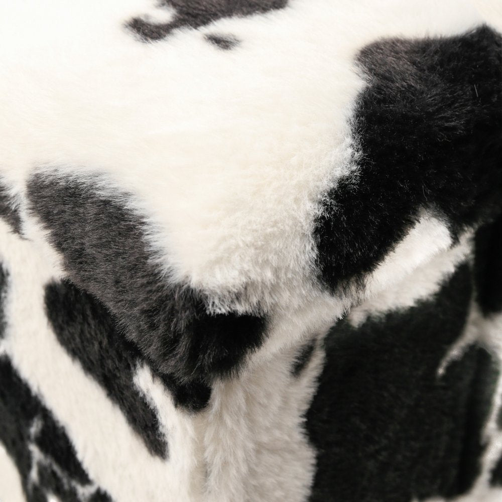 Black and White Faux Fur Cow Print Storage Ottoman - 12-inch