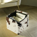 Brown and White Faux Fur Cow Print Storage Ottoman - 12-inch