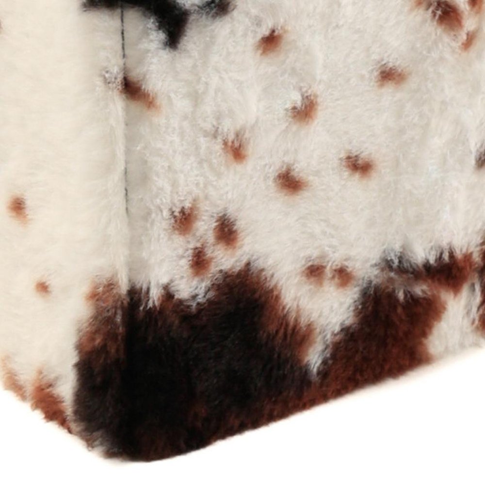 Brown and White Faux Fur Cow Print Storage Ottoman - 12-inch