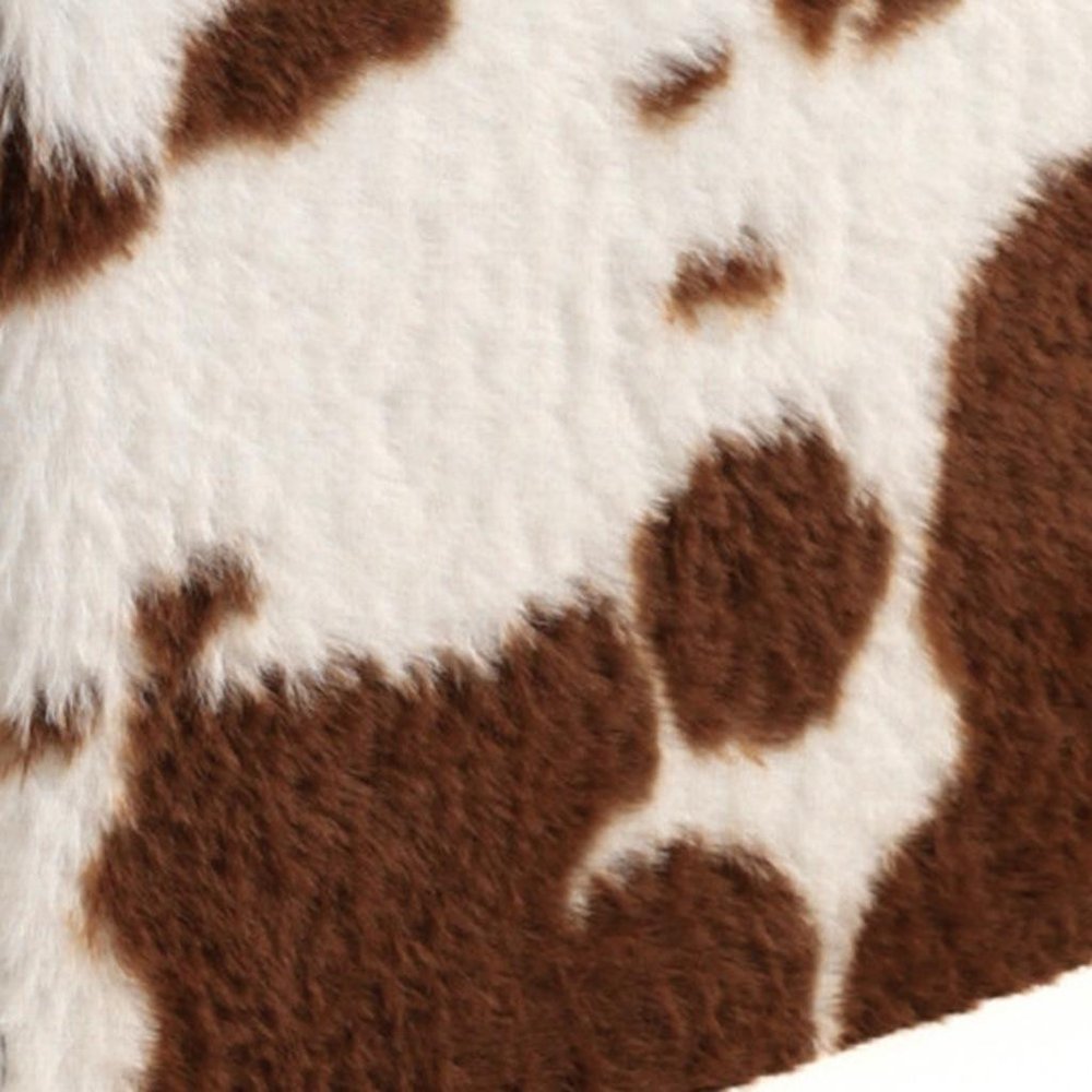 Brown and White Faux Fur Cow Print Storage Ottoman - 12-inch
