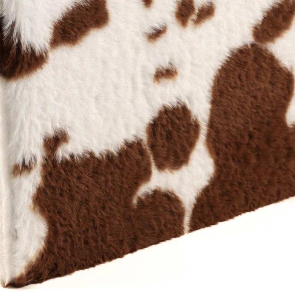 Brown and White Faux Fur Cow Print Storage Ottoman - 12-inch