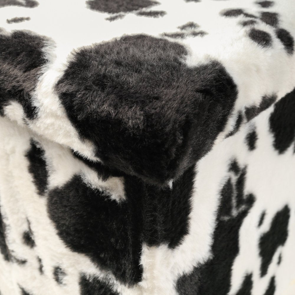 Black and White Faux Fur Cow Print Storage Ottoman - 12-inch