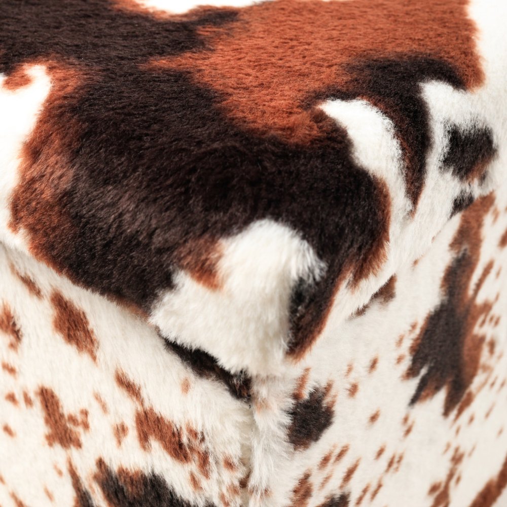 Brown and White Faux Fur Cow Print Storage Ottoman - 12-inch