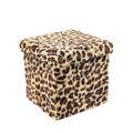 Black and Tan Faux Fur Leopard Storage Ottoman - 12-inch