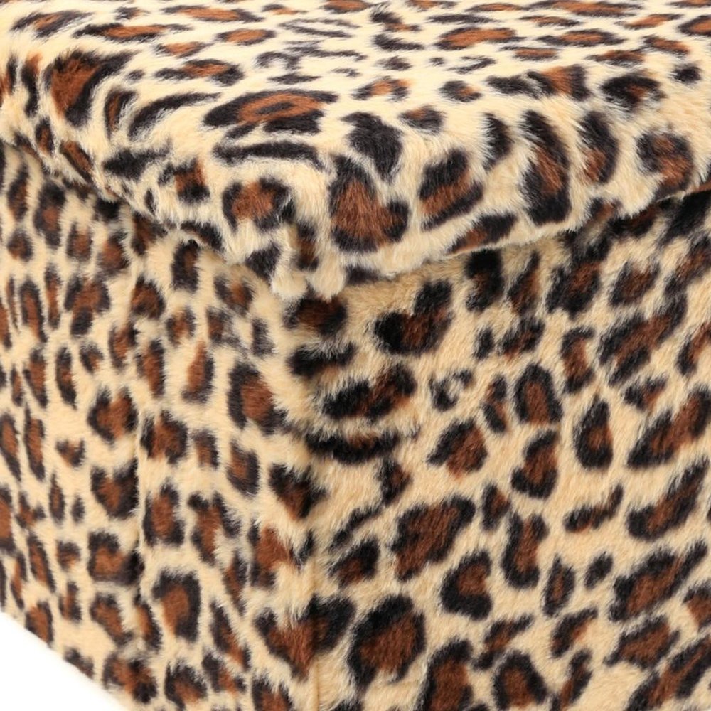 Black and Tan Faux Fur Leopard Storage Ottoman - 12-inch