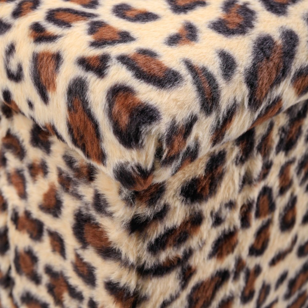 Black and Tan Faux Fur Leopard Storage Ottoman - 12-inch