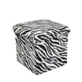 Black and White Faux Fur Zebra Storage Ottoman - 12-inch